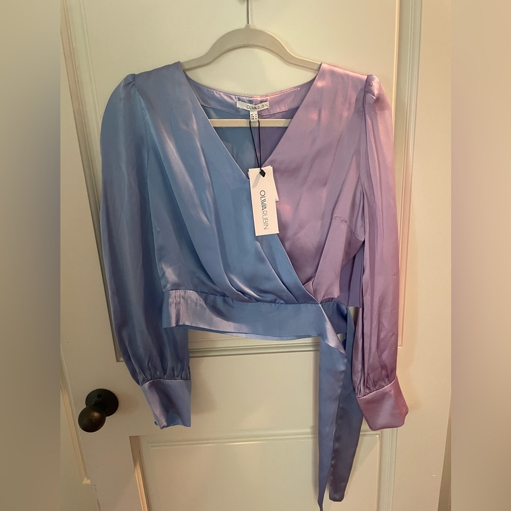 Olivia Rubin colorblock silk top baby blue lavender size 4 NWT!!!